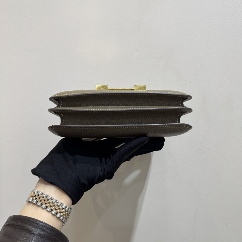 【全平台最便宜✨全套帶票】愛馬仕/Hermès 康康19 Constance mini 大象灰金扣 epsom皮 D刻-5