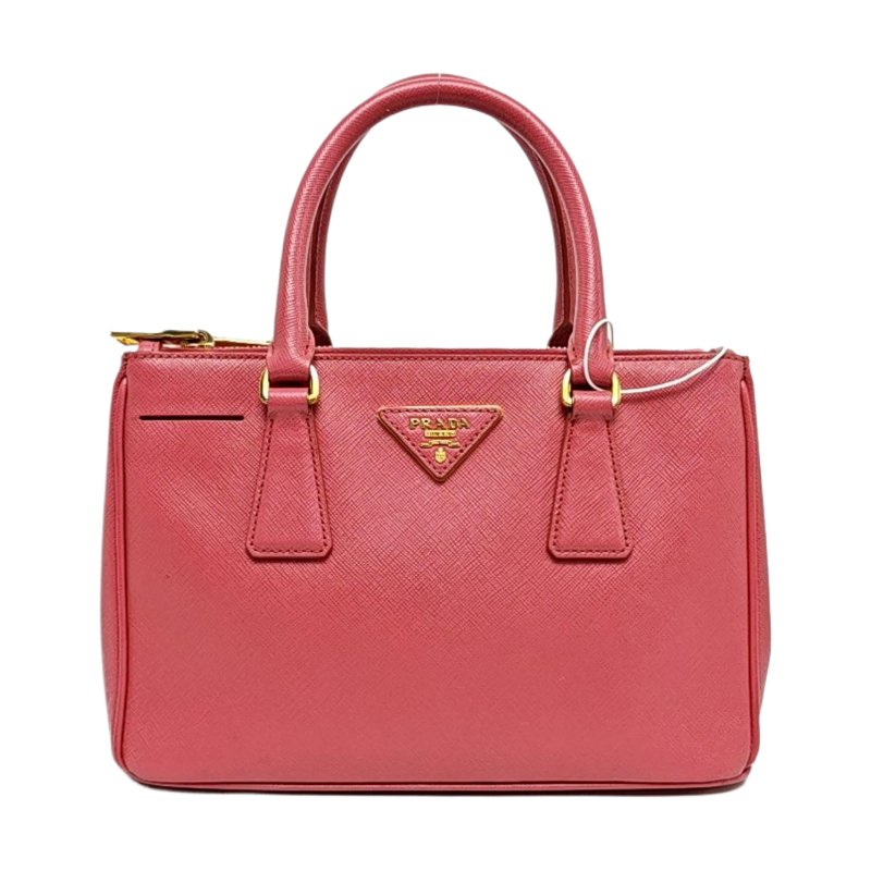 PRADA Galleria中號粉紅色牛皮徽標十字紋殺手包手提包金色五金-0