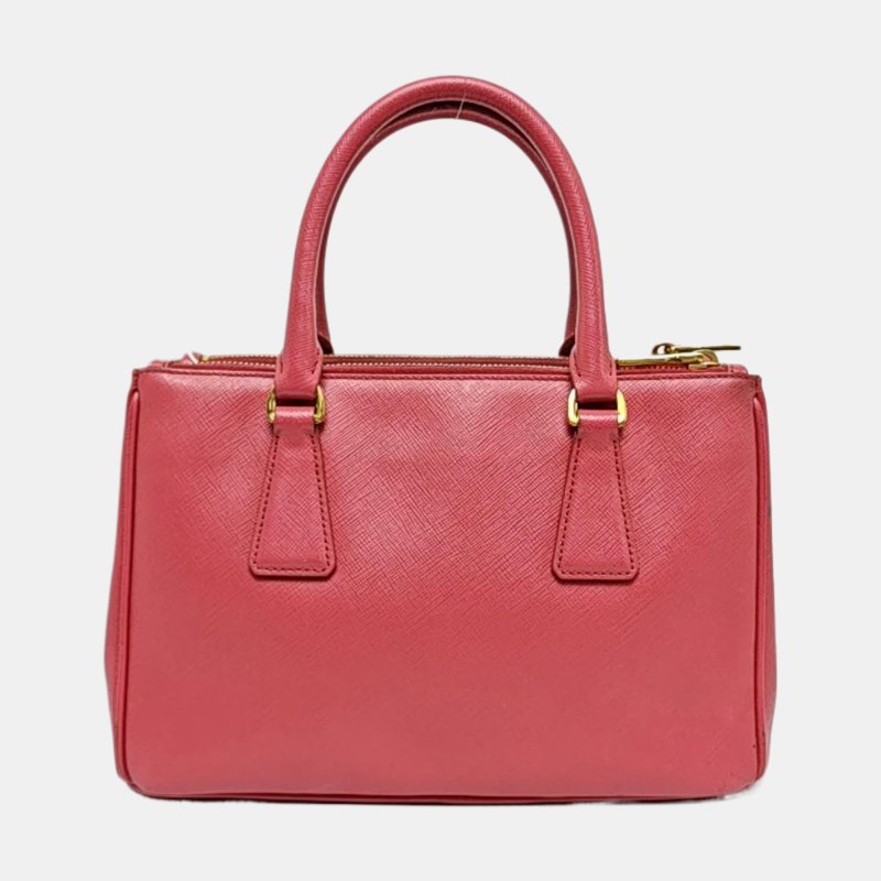 PRADA Galleria中號粉紅色牛皮徽標十字紋殺手包手提包金色五金-4