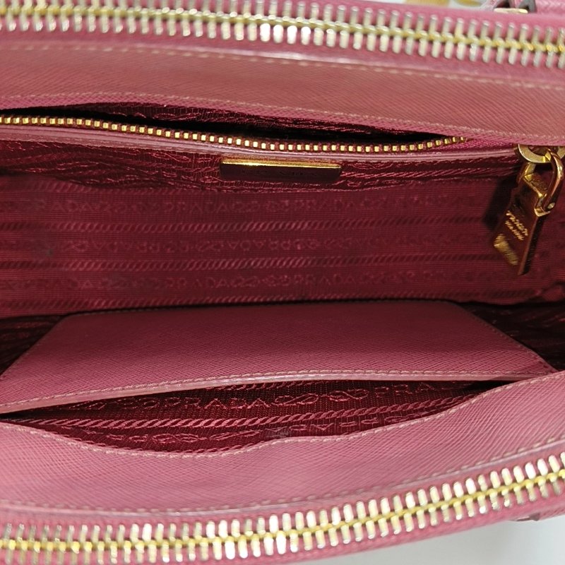 PRADA Galleria中號粉紅色牛皮徽標十字紋殺手包手提包金色五金-6