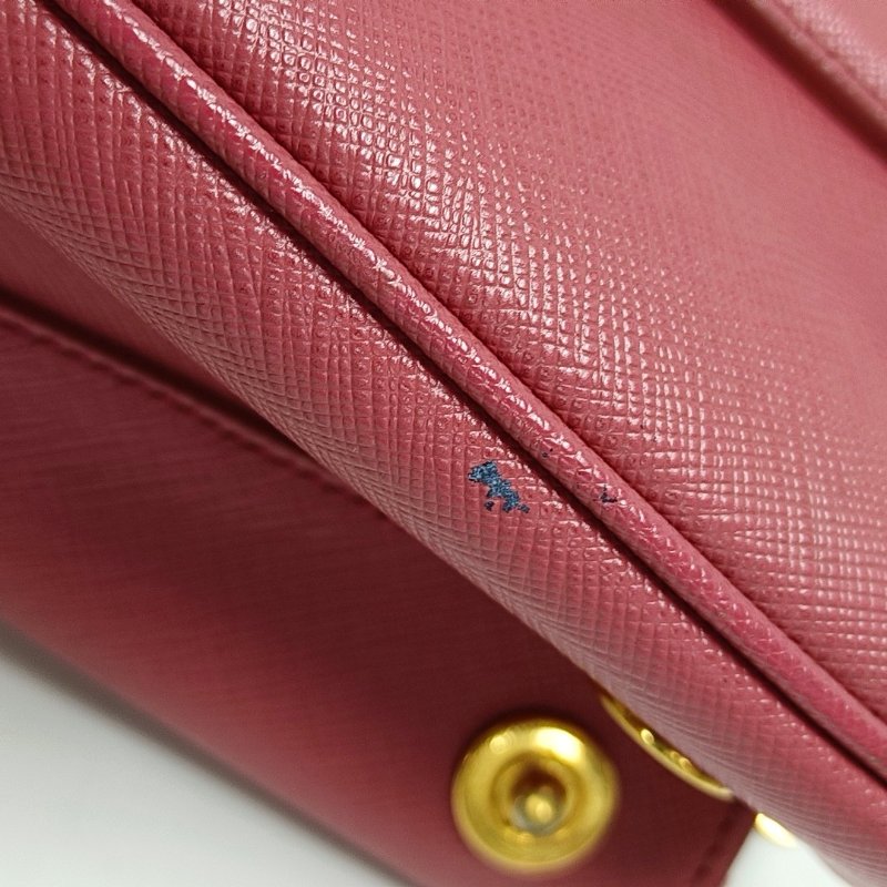 PRADA Galleria中號粉紅色牛皮徽標十字紋殺手包手提包金色五金-8