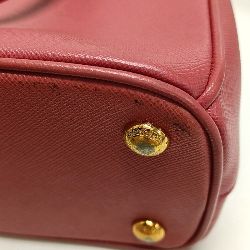 PRADA Galleria中號粉紅色牛皮徽標十字紋殺手包手提包金色五金-11