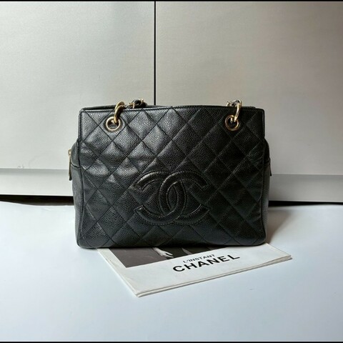 Chanel 金鍊黑荔枝皮小豆腐包 tote