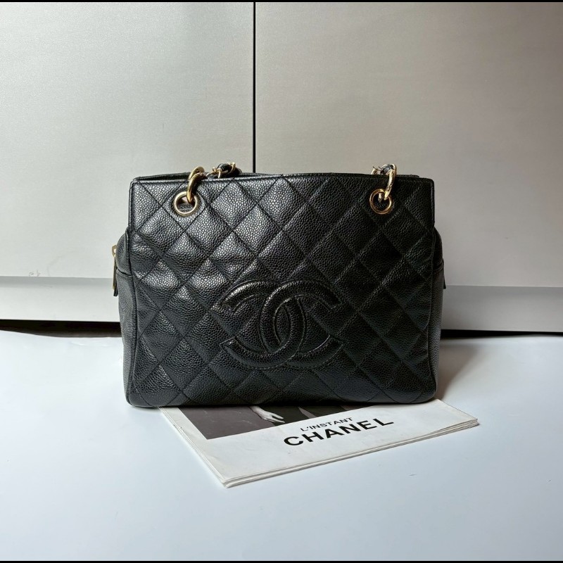 Chanel 金鍊黑荔枝皮小豆腐包 tote-0