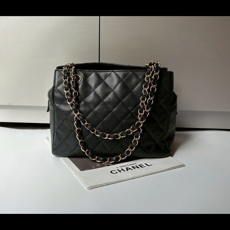 Chanel 金鍊黑荔枝皮小豆腐包 tote-1