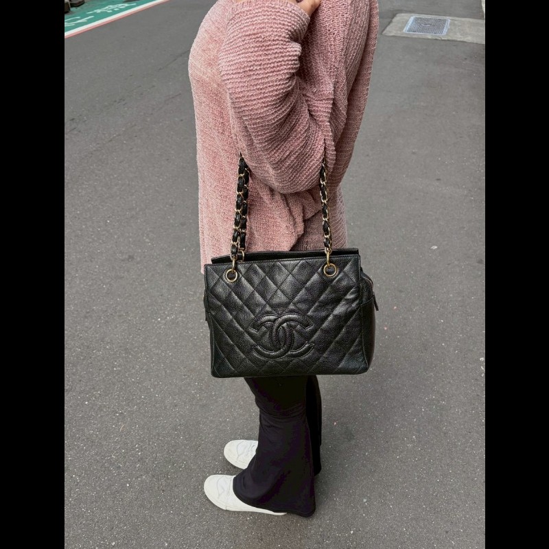 Chanel 金鍊黑荔枝皮小豆腐包 tote-2