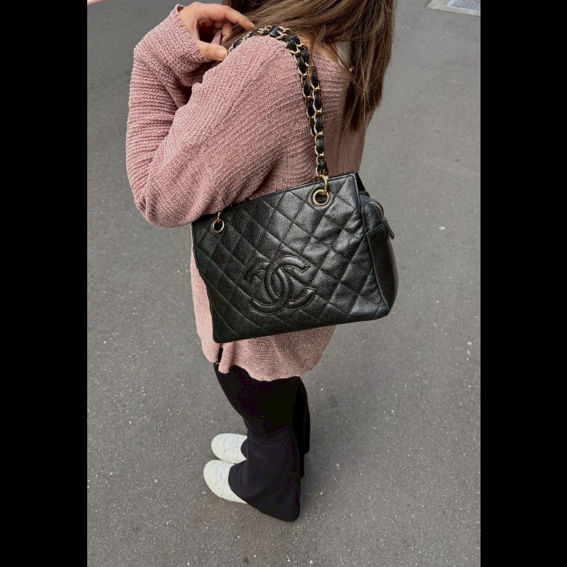 Chanel 金鍊黑荔枝皮小豆腐包 tote-4