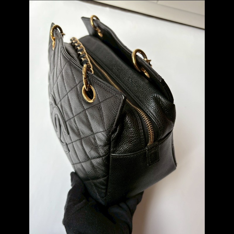 Chanel 金鍊黑荔枝皮小豆腐包 tote-12