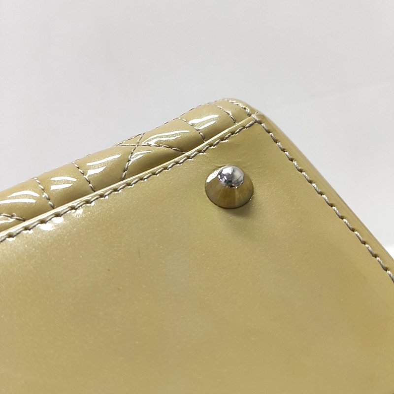 DIOR Lady Dior大號黃綠色漆皮藤格紋新絎縫戴妃七格單肩包手提包銀色五金可拆卸肩帶-14