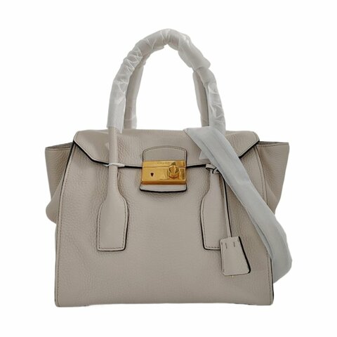 PRADA 白色牛皮單肩包斜挎包手提包 金色五金 可拆卸肩帶 9.8新