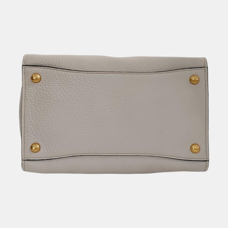 PRADA 白色牛皮單肩包斜挎包手提包 金色五金 可拆卸肩帶 9.8新-5