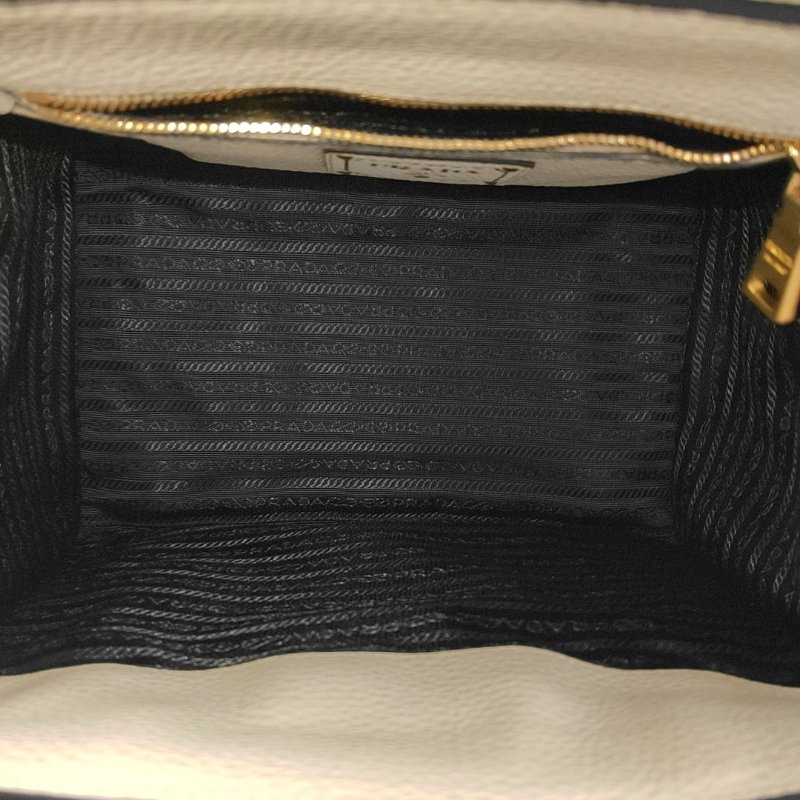 PRADA 白色牛皮單肩包斜挎包手提包 金色五金 可拆卸肩帶 9.8新-6