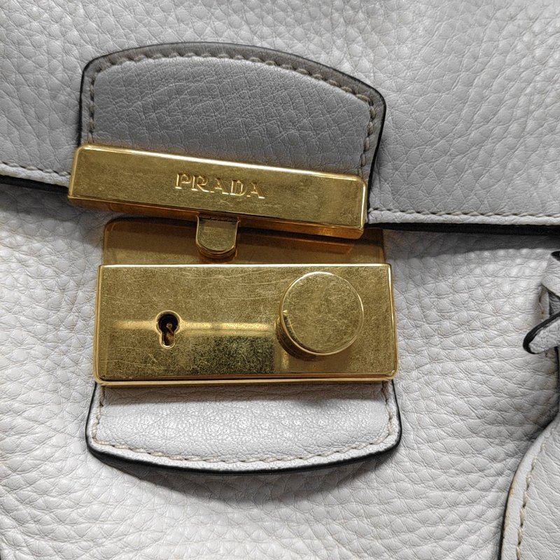 PRADA 白色牛皮單肩包斜挎包手提包 金色五金 可拆卸肩帶 9.8新-8