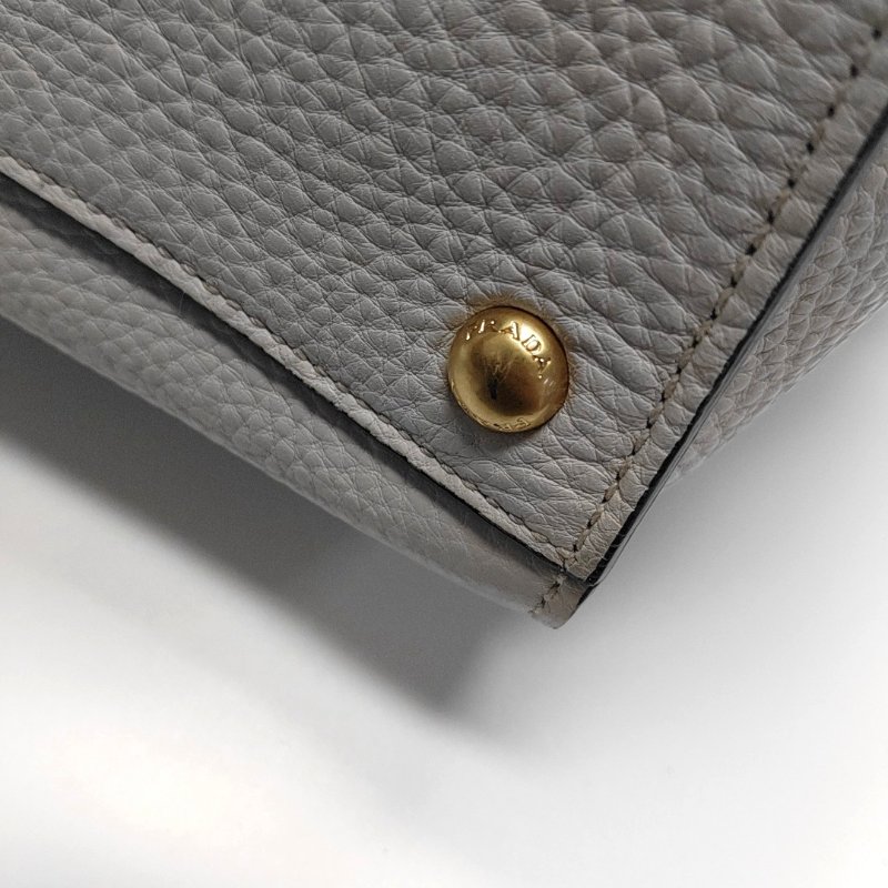 PRADA 白色牛皮單肩包斜挎包手提包 金色五金 可拆卸肩帶 9.8新-11