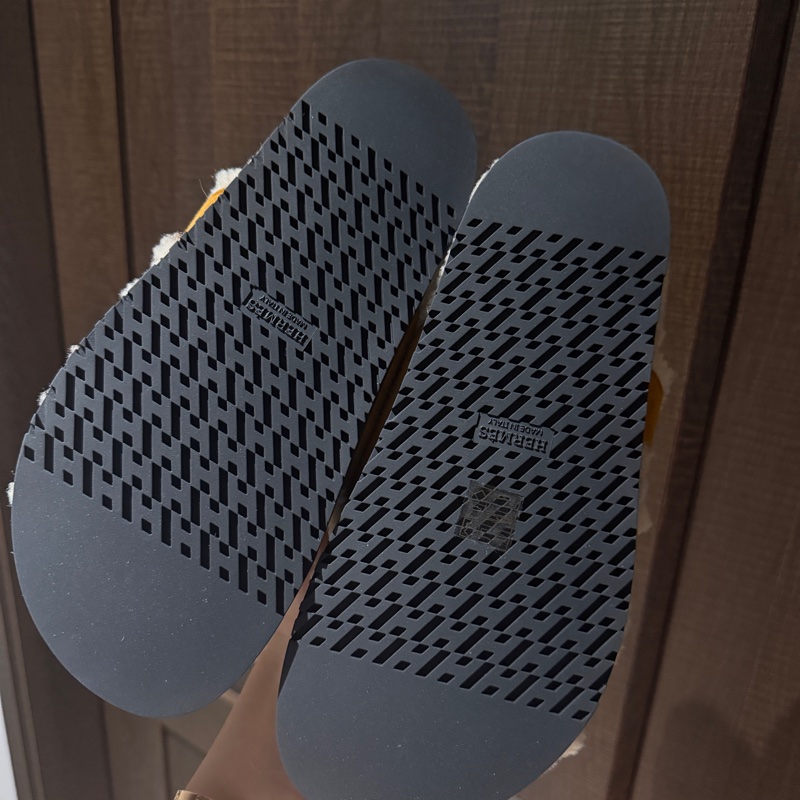 Hermes棕色 毛毛二舅拖鞋-10