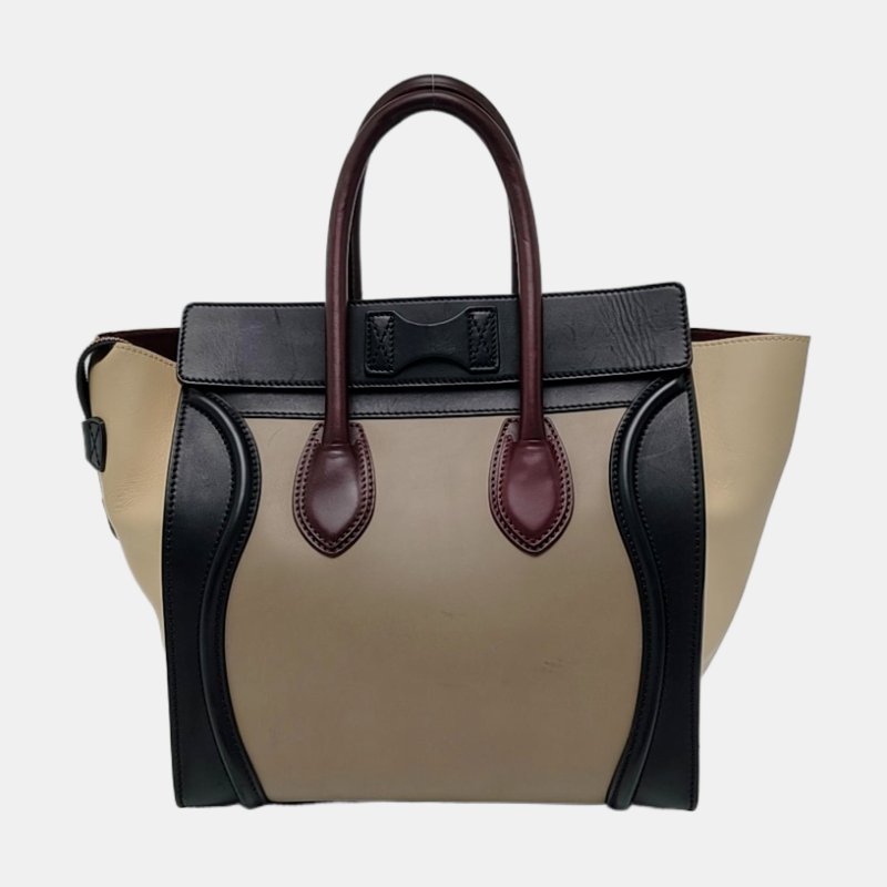 CELINE LUGGAGE迷你多色牛皮笑臉包手提包金色五金-4