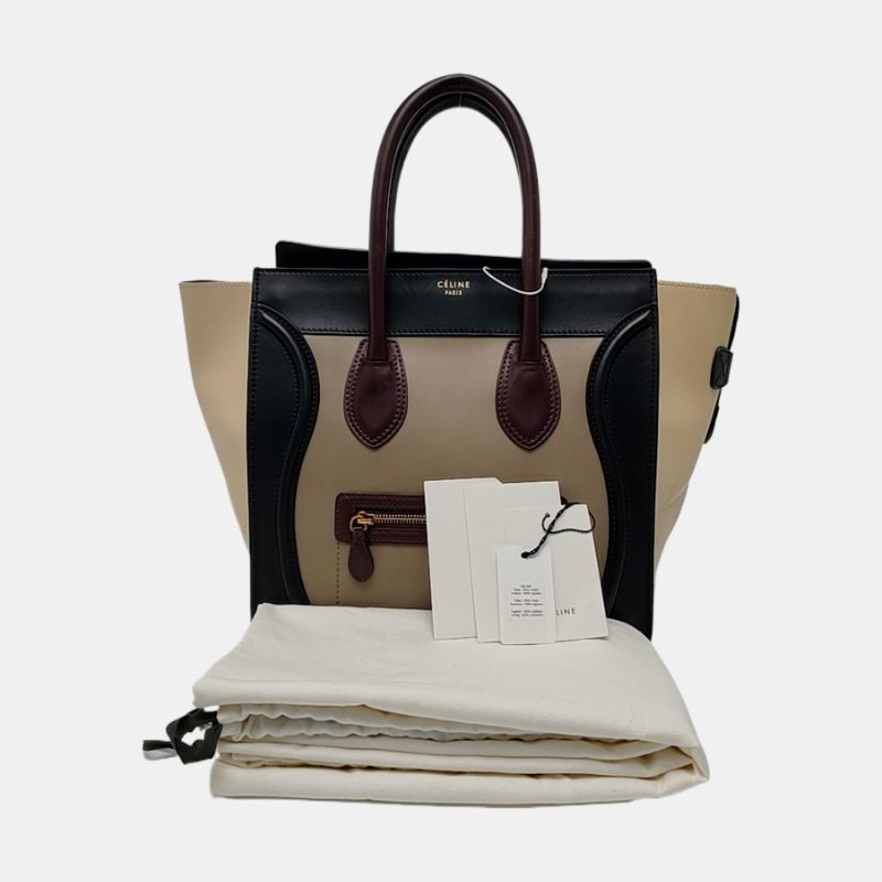 CELINE LUGGAGE迷你多色牛皮笑臉包手提包金色五金-7