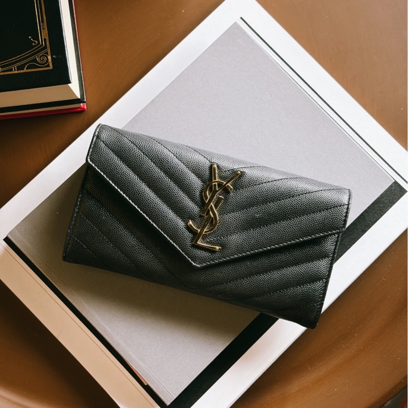 YSL 金色logo 黑色 長夾-5