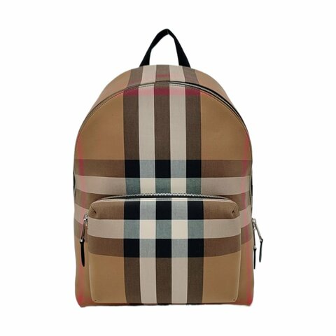 BURBERRY棕色塗層帆布雙肩包手提包銀色五金 9.8新