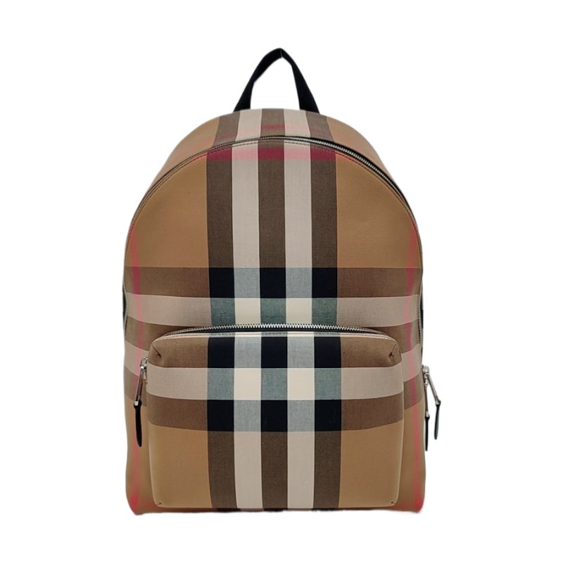 BURBERRY棕色塗層帆布雙肩包手提包銀色五金 9.8新-0