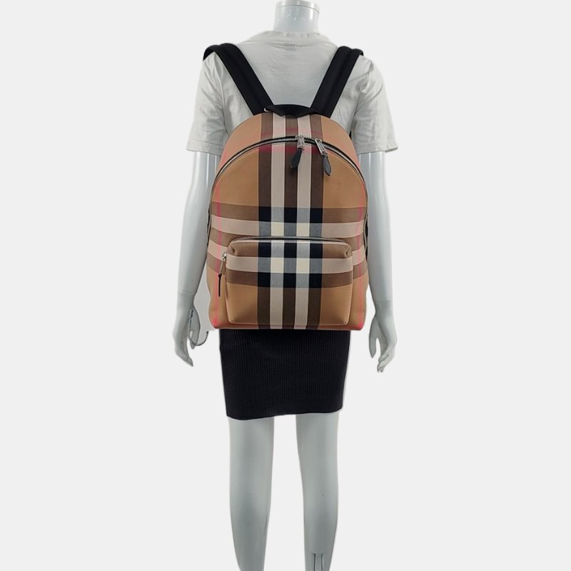 BURBERRY棕色塗層帆布雙肩包手提包銀色五金 9.8新-1