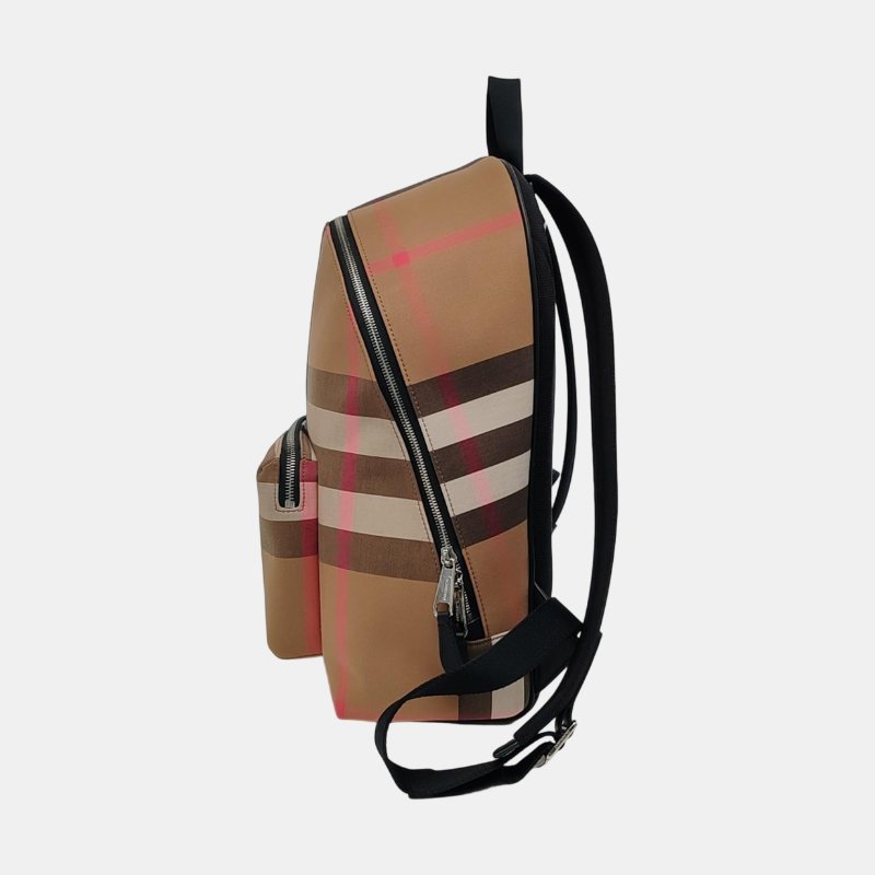 BURBERRY棕色塗層帆布雙肩包手提包銀色五金 9.8新-2
