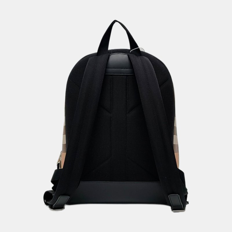 BURBERRY棕色塗層帆布雙肩包手提包銀色五金 9.8新-4