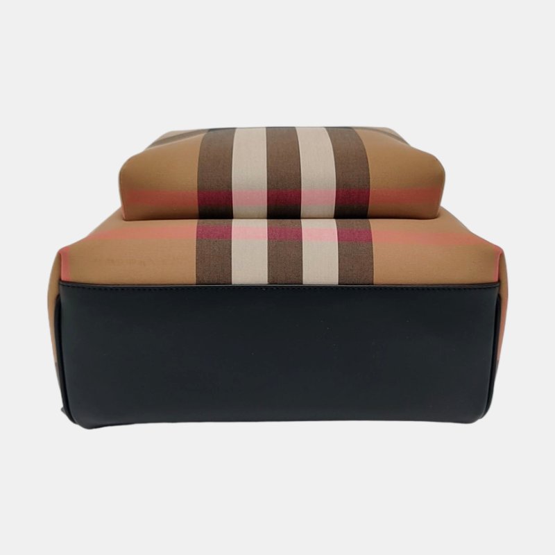 BURBERRY棕色塗層帆布雙肩包手提包銀色五金 9.8新-5