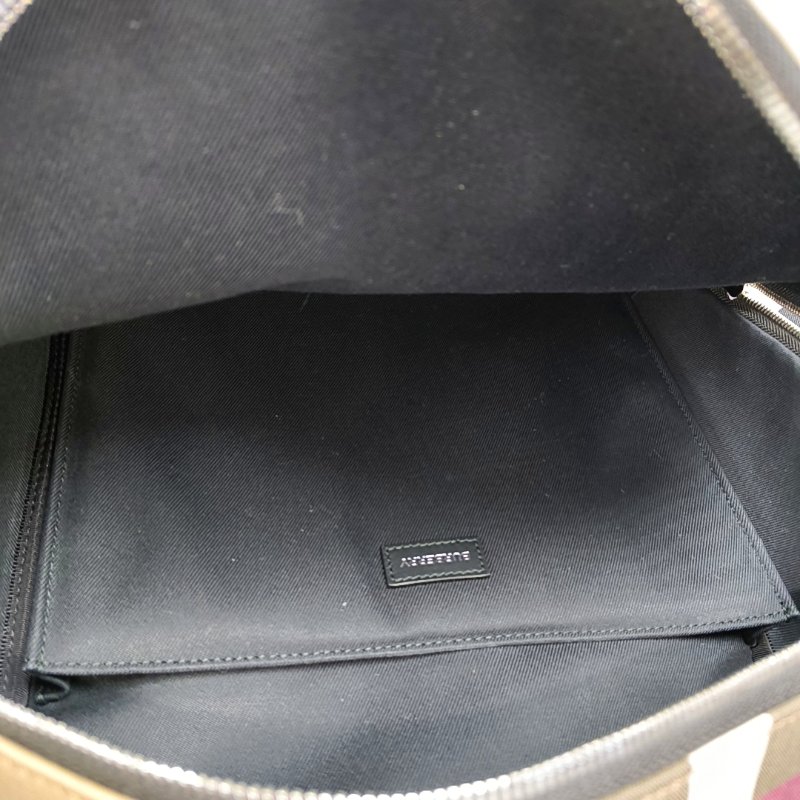 BURBERRY棕色塗層帆布雙肩包手提包銀色五金 9.8新-6