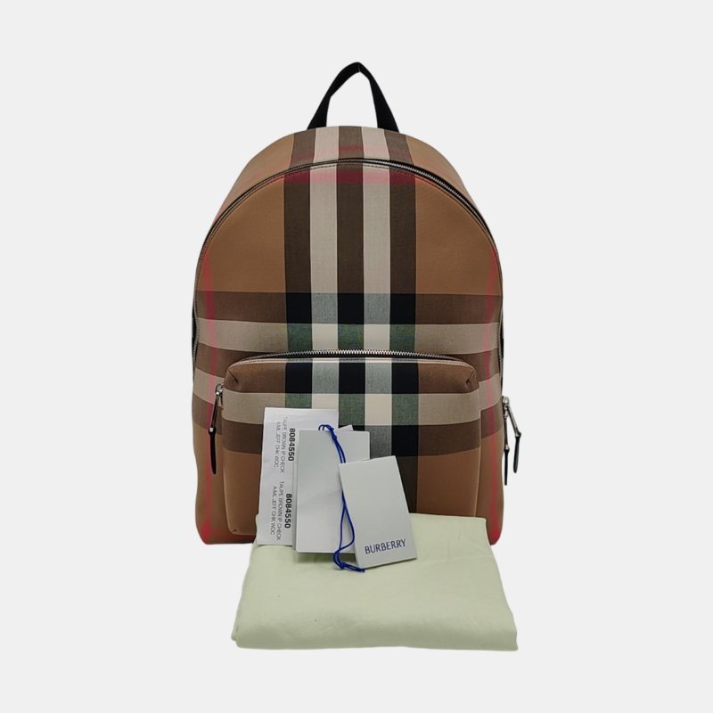 BURBERRY棕色塗層帆布雙肩包手提包銀色五金 9.8新-7