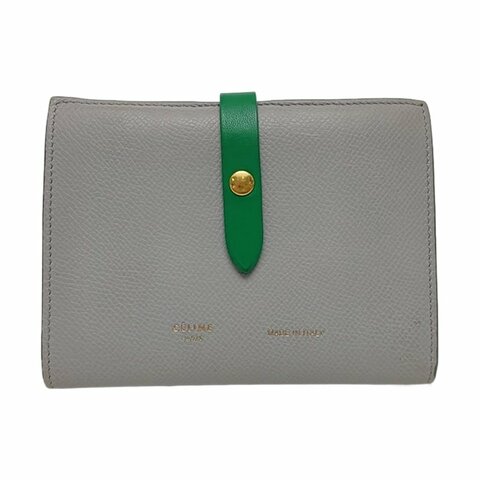 CELINE灰色牛皮錢包金色五金