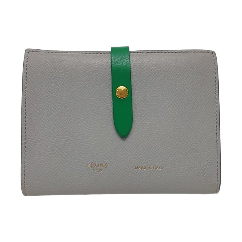 CELINE灰色牛皮錢包金色五金-0