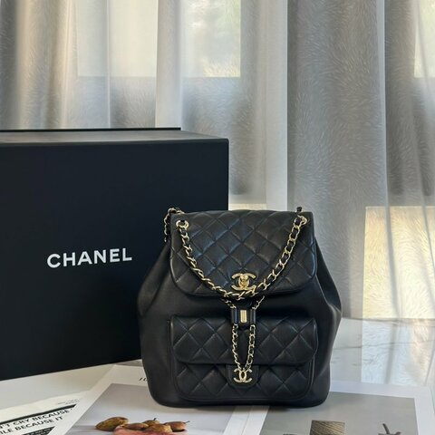 CHANEL Duma牛皮後背包 - 大號黑金