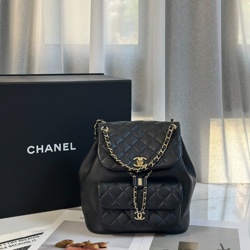 CHANEL Duma牛皮後背包 - 大號黑金-0