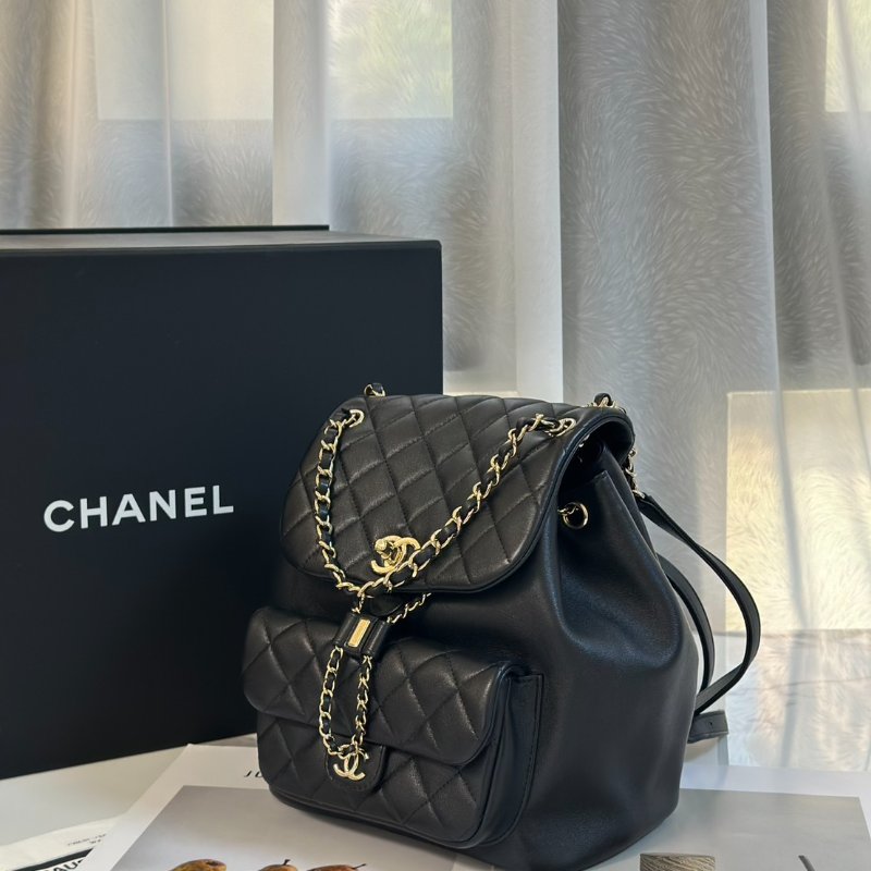 CHANEL Duma牛皮後背包 - 大號黑金-3
