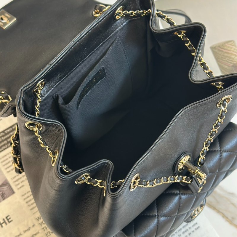 CHANEL Duma牛皮後背包 - 大號黑金-4