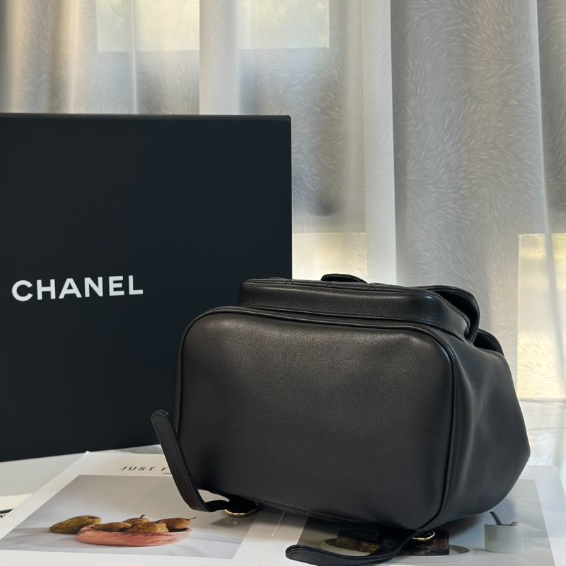 CHANEL Duma牛皮後背包 - 大號黑金-6