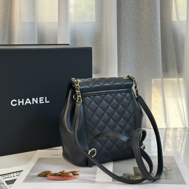 CHANEL Duma牛皮後背包 - 大號黑金-7