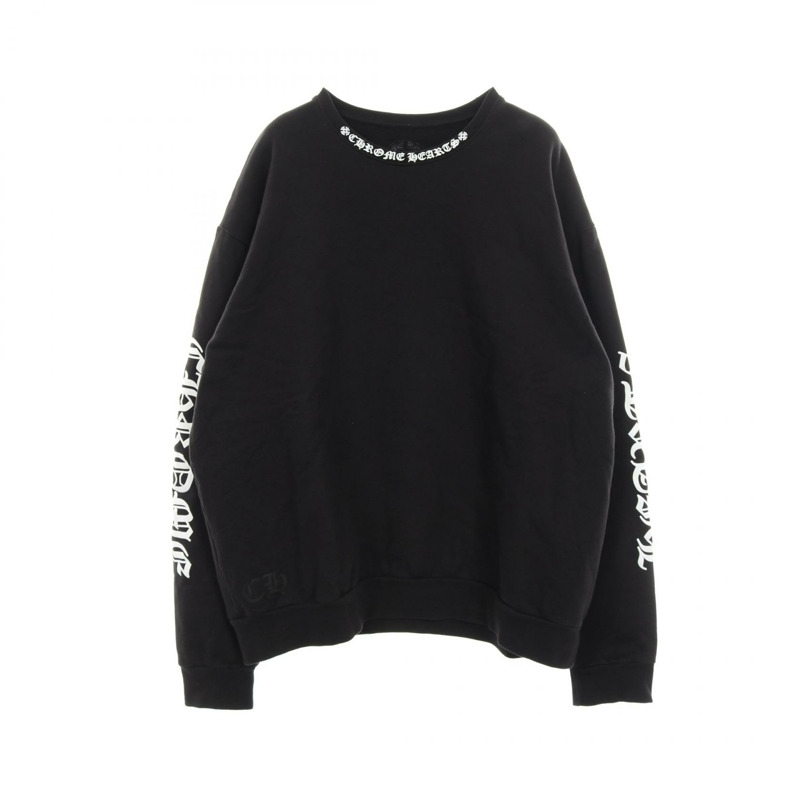 CHROME HEARTS 領口 Logo 衛衣 長袖上衣 #L 純棉 黑色 二手 男款-0