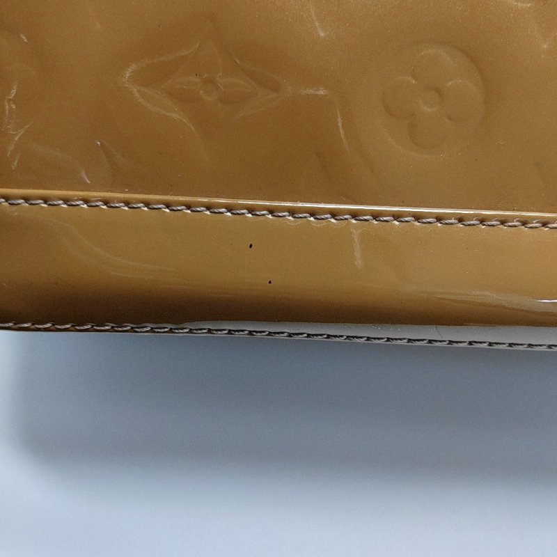 LOUIS VUITTON ALMA小號黃色漆皮老花壓紋貝殼包手提包金色五金-8