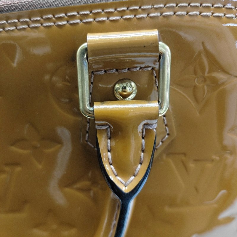 LOUIS VUITTON ALMA小號黃色漆皮老花壓紋貝殼包手提包金色五金-9