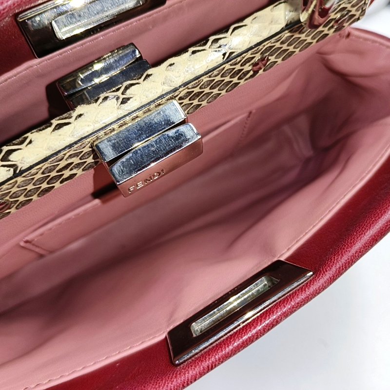 FENDI Peekaboo迷你西瓜紅羊皮單肩包手提包斜挎包金色五金可拆卸肩帶-5