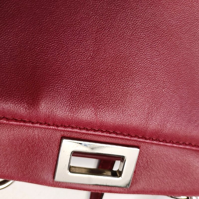 FENDI Peekaboo迷你西瓜紅羊皮單肩包手提包斜挎包金色五金可拆卸肩帶-11