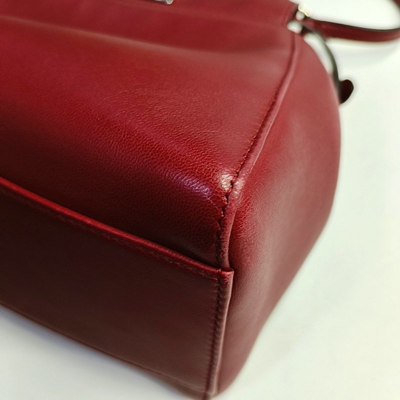 FENDI Peekaboo迷你西瓜紅羊皮單肩包手提包斜挎包金色五金可拆卸肩帶-12