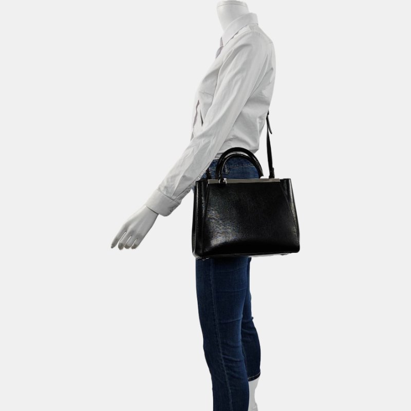 FENDI 2 Jours 小號黑色牛皮單肩包斜挎包手提包 銀色五金 可拆卸肩帶-1