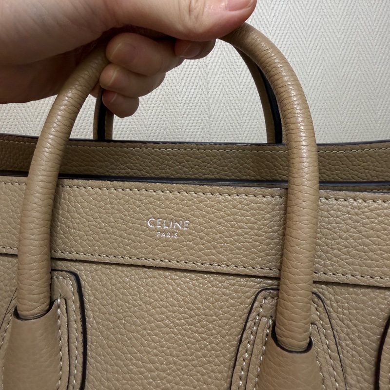 Celine 沙色牛皮霧銀釦Luggage nano手提斜背包-1