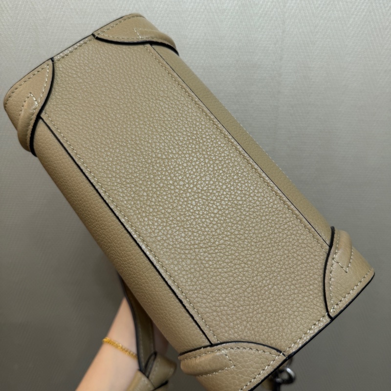 Celine 沙色牛皮霧銀釦Luggage nano手提斜背包-6