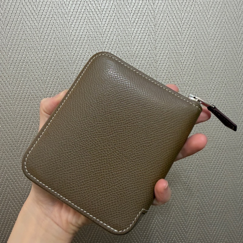 Hermes 大象灰Epsom皮銀釦Silk in拉鏈零錢短夾-6