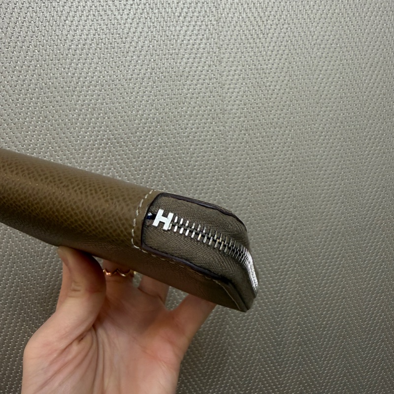Hermes 大象灰Epsom皮銀釦Silk in拉鏈零錢短夾-9