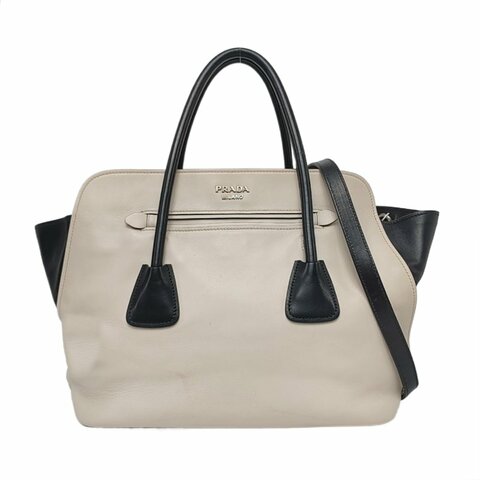 PRADA Canapa 白色牛皮單肩包手提包 銀色五金 可拆卸肩帶